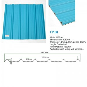 T1130 kék ASA PVC UPVC tetőcserép trapéz alakú hullámosított műanyag tetőlemez